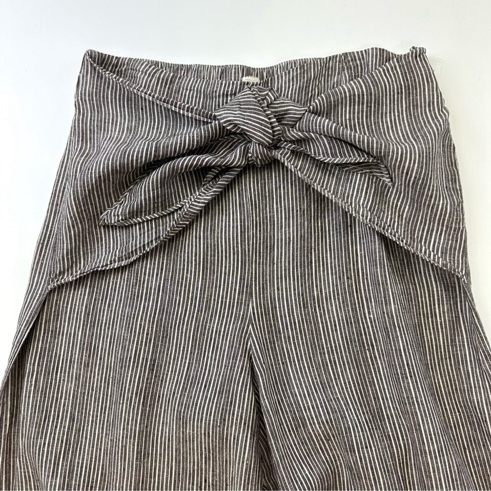 Anthropologie linen wide leg pant Large stripe brown white tie front Lagenlook - Picture 7 of 10